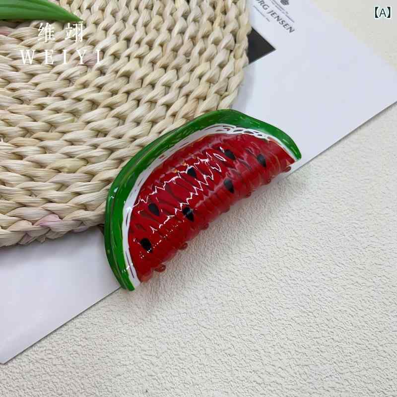 ヘアアクセサリー 女性用 かわいい 水果モチーフ 大型 抓夹 西瓜 西柚 デザイン 透明 アクリル ヘアピン 後頭部固定 夏向け 軽量 手作り クリア ポップ フレッシュ スイート スタイル ガーデン風