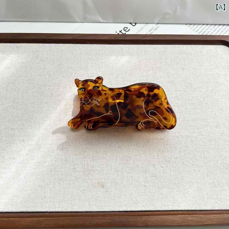 ヘアクリップ 女性用 動物柄 ヒョウ柄 発抓 醋酸素材 軽量 かわいい カード 通勤 ...