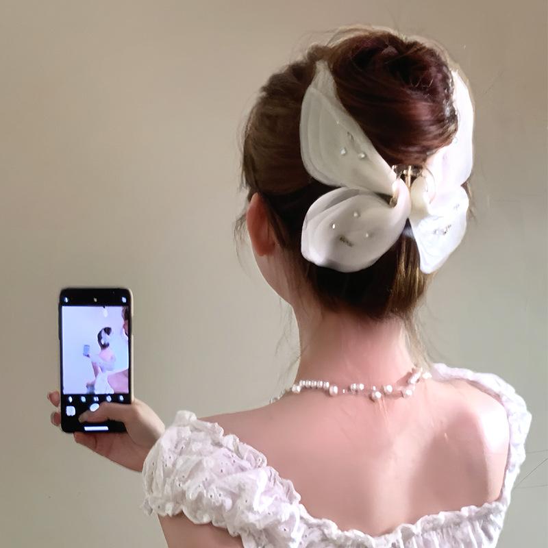 ヘアアクセサリー 女性用 蝴蝶 ガッツリクリップ 薄手レース キラキラジルコニア ...