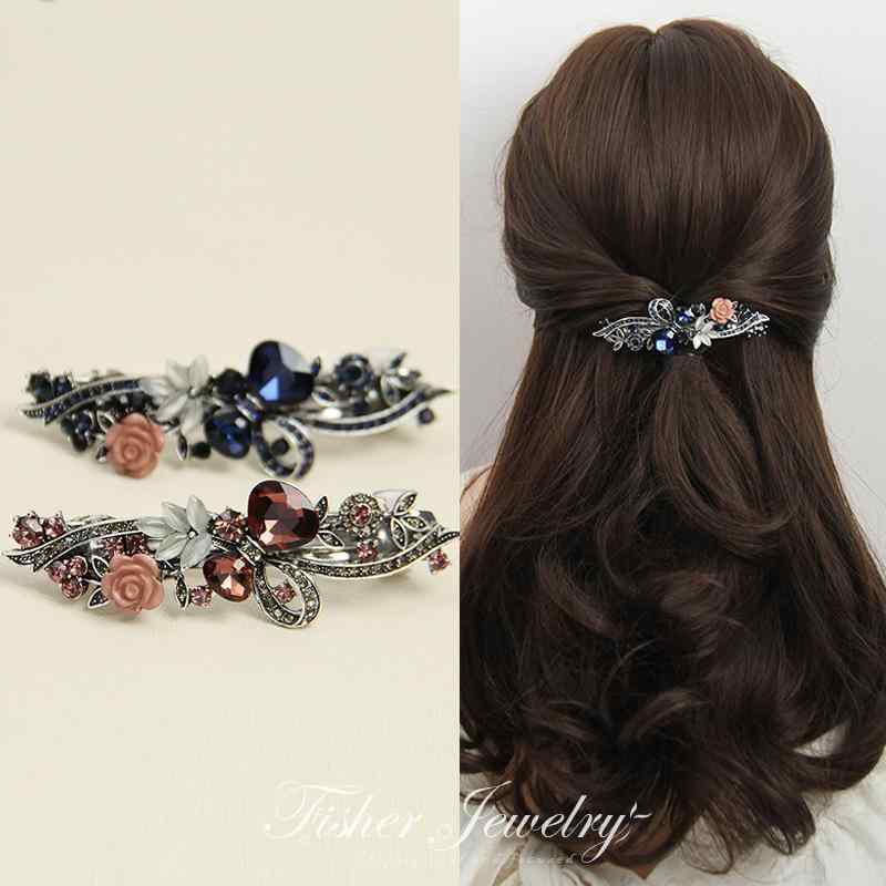 ヘアアクセサリー 女性用 花柄 バタフライ トップクリップ 大型 スプリング ポニー...