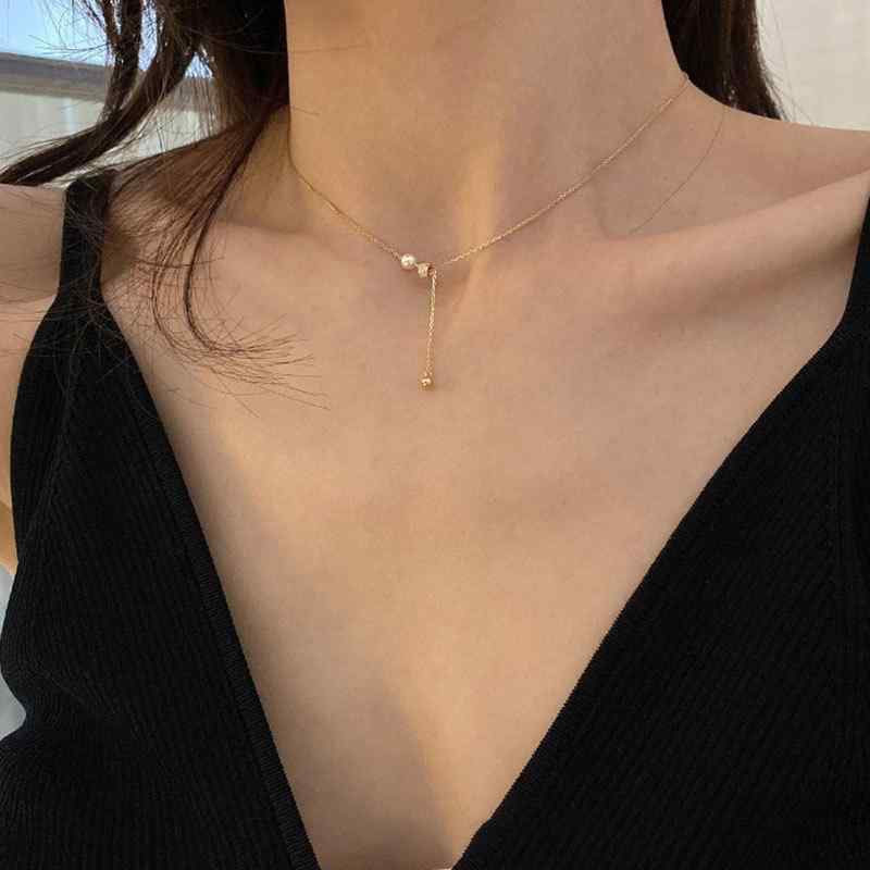 Black Pearl - ネックレス 女性用 銀メッキ 気品 真珠 フリンジ チェーン 復古 優雅 コンパクト 鎖骨 シンプル 幾何学 自然 秋冬 シルバー アクセサリー ファッション ジュエリー 装飾品
