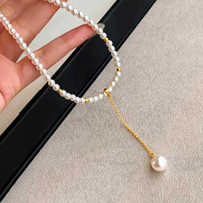 Rhodolite - ネックレス 女性用 法式 シンプル 真珠 チェーン フープ ペンダント 鎖骨チェーン 気質 優しい ファッション 汎用 真珠母貝 41cm-50cm 春季 復古 芸術的 ライト 銅 電気メッキ加工 鎖骨ライン 華奢 クラシカル アクセサリー コーディネー