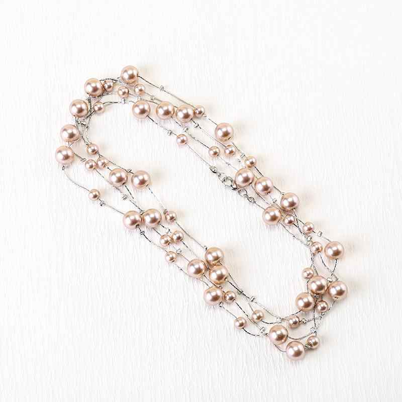 Garnet - 秋冬 多層 真珠 ネックレス 女性用 軽量 長款 チェーン アクセサリー 香槟金 合金 人工宝石 ファッション OL スタイル 幾何型 丸珠チェーン 香槟カラー 軽やか 洗練 レイヤード コーディネート ギフト 装飾品 衣飾アクセサリー