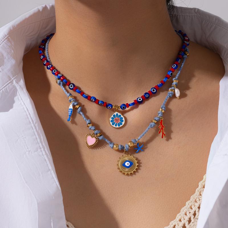 苏联钻 - ネックレス 女性用 ファッション アクセサリー 熱帯魚 モチーフ 太陽花 ハート デザイン 珍珠 ビーズチェーン 幾何学 形状 ステンレス 素材 電気メッキ加工 軽量 20g 春夏 通勤 普段使い ステートメント ジュエリー かわいい ギフト アイテム