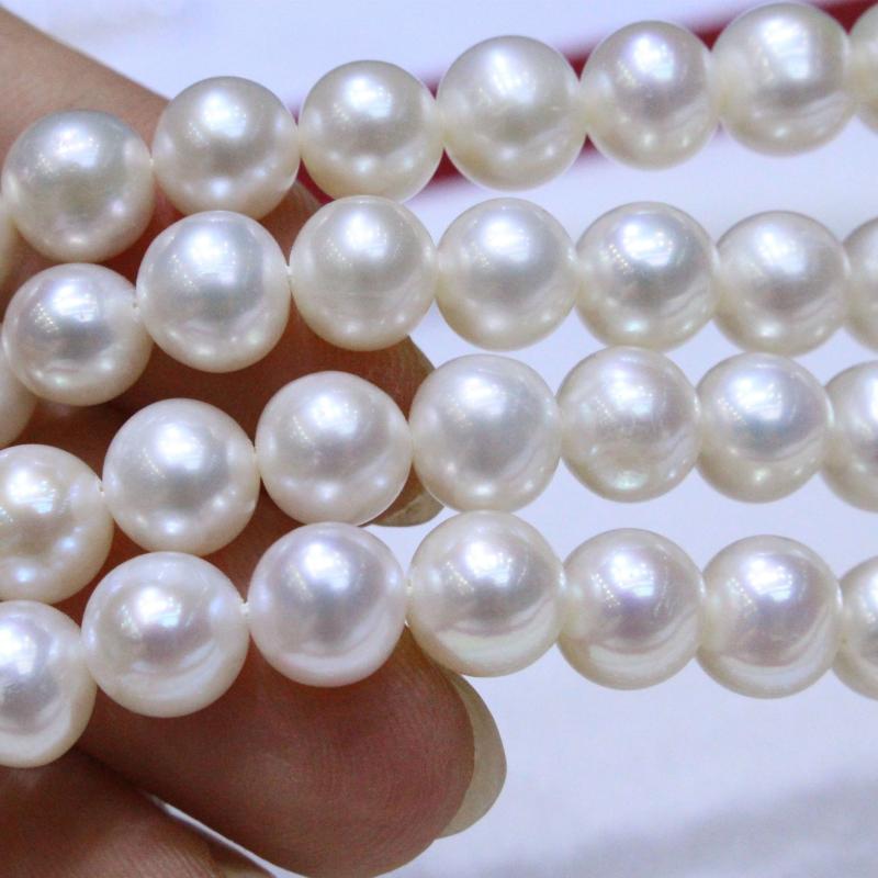 淡水パール ネックレス 女性用 7-8mm 近正円 強光 微瑕 散珠 シンプル スタイリッシュ ホワイト 925銀 アクセサリー 軽量 長さ調整可能 春夏 清新 甘美 国風 アクセント 普段使い コスチュームジュエリー