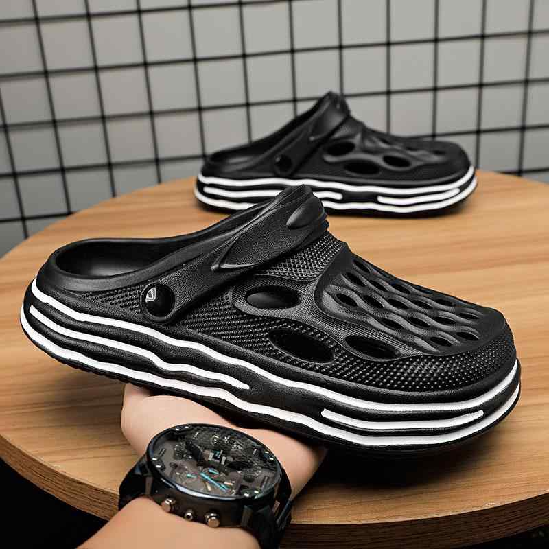 メンズ 洞洞靴 春夏 透気 切り替え EVA素材 軽量 防滑 厚底 包頭サンダル ビーチシューズ スポーツサンダル カジュアルシューズ 男性用 足元保護 柔らかい底 ホワイト ブラック グレー カーキ ハイウエスト ビッグシルエット 吸湿速乾 部屋着 ア