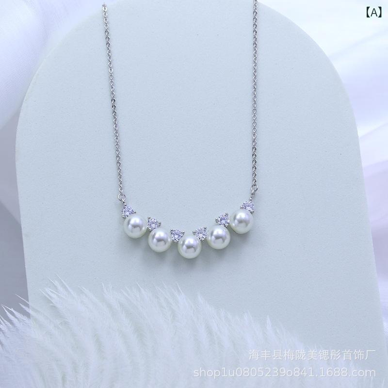 SWAROVSKI - ネックレス 女性用 韓風 かわいい 笑顔 デザイン ジルコニア ライン 珍珠 鎖骨チェーン 鎖骨ライン 細い鎖 軽量 クリア デザイン 幾何学 モチーフ 春夏 コーデ アクセサリー シンプル スタイル ゴールド カラーバリエーション シルバー トーン