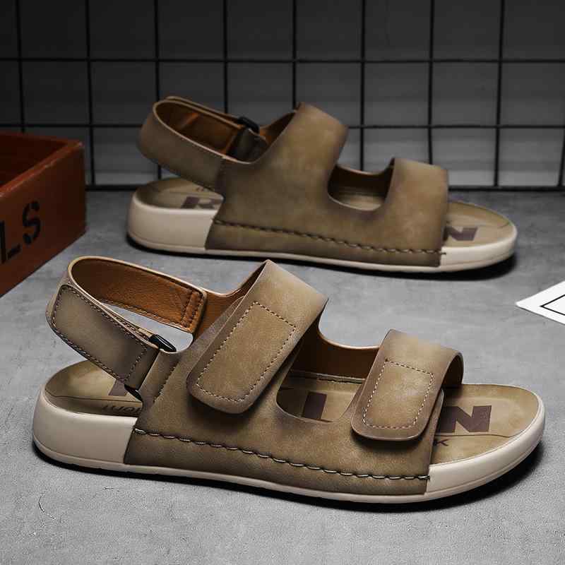 メンズ ビーチサンダル 厚底 復古風 魔術テープ ラバーソール 夏用 休闲シューズ カードゥ グレー 吸湿速乾 軽量 アウトドア 歩きやすい ビッグシルエット カジュアルスタイル 通勤 普段使い