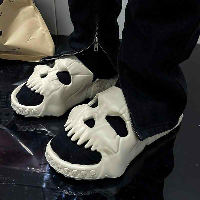 男女兼用 スカル 厚底 防滑 クッション 洞洞 ビーチサンダル ユニセックス 室内 浴室 外出 軽量 EVA素材 ブラック グレー ベージュ ブルー 春夏 屋外 アクティブ スタイル 快適 履き心地 通気性 ラバーパターン ビッグサイズ 対応 メンズ レ