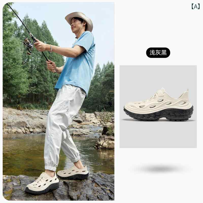 Shoes - メンズサンダル 洞洞シューズ メンズ 夏 秋 春夏 秋冬 EVA素材 軽量 防滑 防水 吸湿速乾 接触冷感 包頭 厚底 1.5cm 3.5cm 透かし加工 户外 アウトドア スポーツ トレッキング ビーチ サンダル ラバーブーツ グレー ブラック カーキ