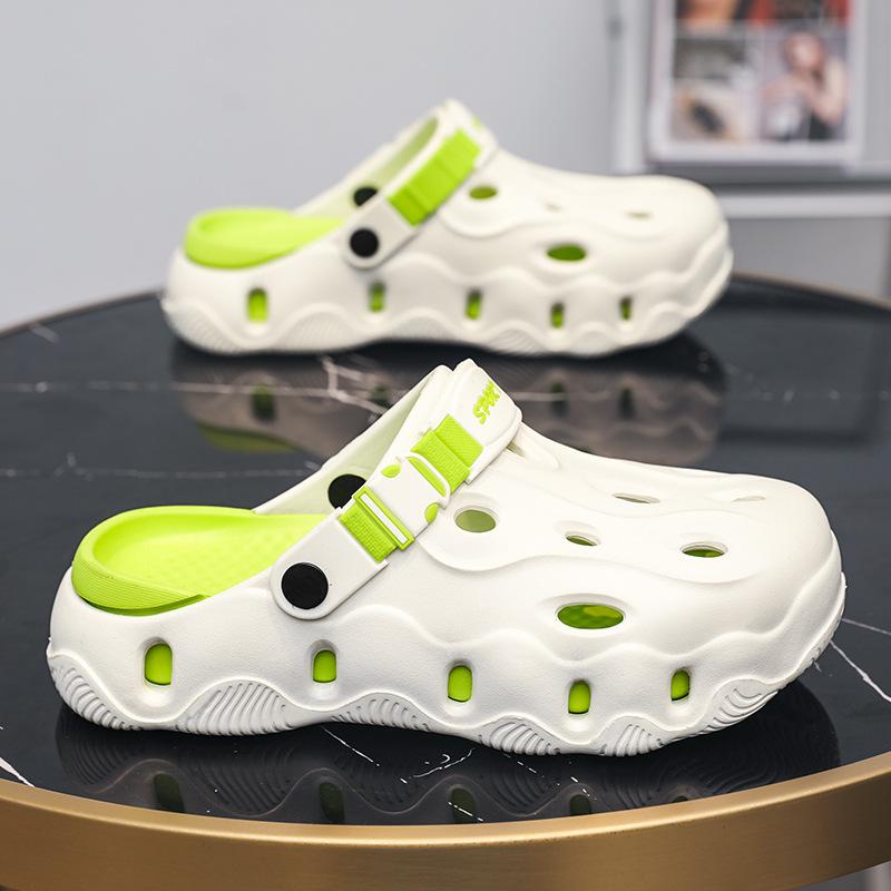 メンズサンダル 男性用 夏季 ビーチサンダル 超ソフト 弾力 EVA素材 防滑 透気 軽量 丸頭 低め 平底 車縫い ステッチ ユニセックス 純色 米緑 米ブラウン 黒白 白緑 セットオン スタイル 屋外 歩行 快適 クッション 耐久 休暇 アクティブ