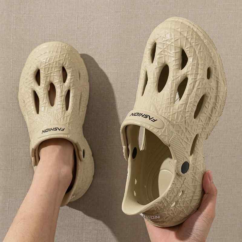 メンズ 防水サンダル EVA素材 防滑 透気 防水 夏用 洞穴シューズ ビーチシューズ フィッシングシューズ ドライビングシューズ アウトドアシューズ インソール ラウンドトゥ フラットヒール 厚底 3cmヒール インソール ライトグリーン ホワイト ブ