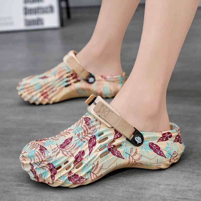 メンズ 洞洞靴 ビッグサイズ 夏用 クッション 透気性 EVA素材 ラウンドトゥ フラットヒール ホローアウト ビーチサンダル グレー カーキ ブラック 低筒 サイドオープン 軽量 防水 屋外 散歩 サーフィン 普段使い