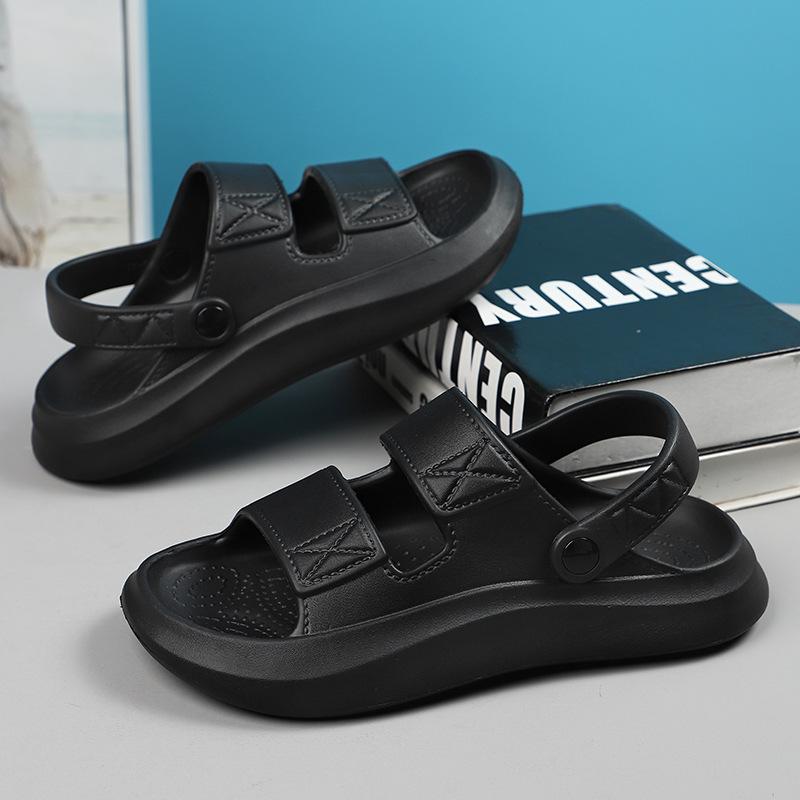 メンズ ビーチサンダル EVA素材 男性用 夏用 防水 防滑 透気 柔軟ソール 露趾 黒 米色 日常カジュアル 軽量 耐久 運転 外出 足入れ式 2way 機能 靴
