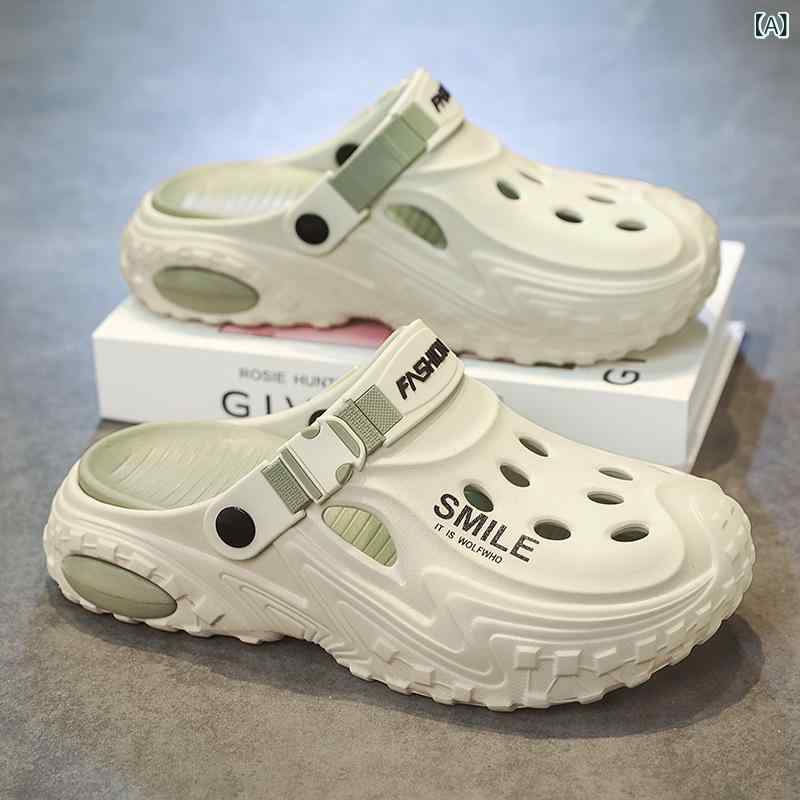 メンズサンダル 男性用 ファッション スニーカー 包頭ドラッグシューズ 快適 軽量 ビーチサンダル 厚底 2way クロッペンシューズ EVA素材 防滑 青年向け 緑 天藍 黒白 ベージュブラウン 春夏 休日用 アウトドア 日常使い 防水 耐久性