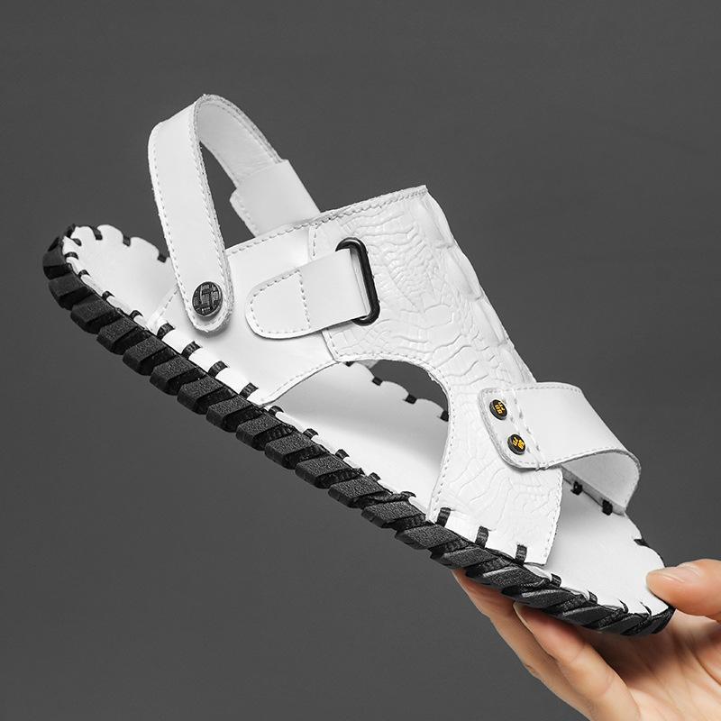 メンズサンダル 男性用 春夏 真皮 スポーツ ビーチ 透気性 露趾 半スリッパ ラバーソール メッシュ内張り ゆったりフィット ブラック 米白 大きいサイズ 軽量 耐久性 カジュアル 普段使い アウトドア 青年向け