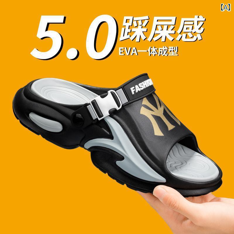 メンズ サンダル ビッグサイズ クロッグ シューズ 夏用 ビーチ 防臭 防滑 包頭 ドラッグシューズ EVA素材 丸トゥ フラット グラフィティ柄 コットン調 軽量 通気性 オリーブグリーン ブラック グレー ホワイトブルー 防水 屋外用