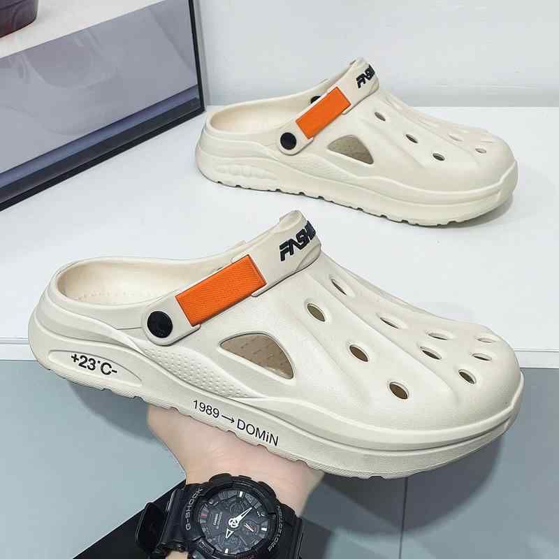 メンズ 厚底 洞洞靴 沙滩シューズ ビーチサンダル 防滑 EVA素材 透気性 夏季 低筒 平底 米色 グレー ホワイト ブラック 軽量 休閑スタ..