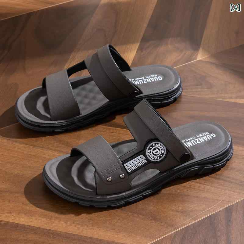 メンズサンダル 男性用 夏用 ビーチサンダル 露趾 防水 防滑 透気 PVC素材 深灰 深棕 卡其 軽量 カジュアル 普段使い 春夏 青年向け ビーチシューズ 屋外用 ビッグサイズ 伸縮性 吸湿速乾 男性シューズ フィット感 快適 ベトナムスタイル ミド