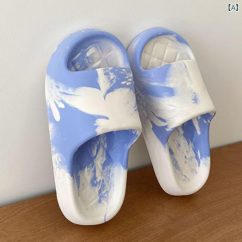 厚底サンダル EVA素材 男女兼用 夏用 インソール 防滑 耐磨 軽量 インクリボーン柄 情侣ペア フラットサンダル 浴室用 室内履き 屋外対応 ホワイトブルー ホワイトブラック ホワイトブラウン 1.5cm〜3.5cmヒール 日常カジュアル 伸縮性 吸