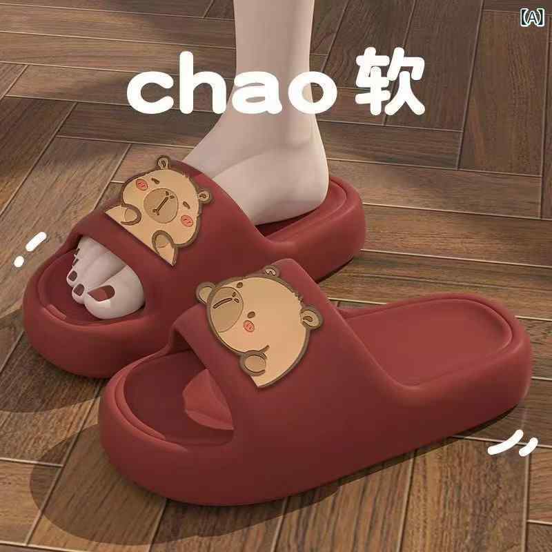 サンダル 男女兼用 夏用 かわいい カード クマ柄 一本指 かかとなし EVA素材 防水 防滑 耐磨 通気性 厚底 室内 浴室 外出 軽量 クッション性 赤 白 黒 緑 黄 カジュアル 普段使い