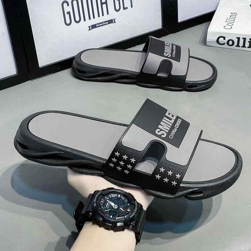 メンズ ビーチサンダル 防滑 夏用 家用 ファッション 休闲 男性用 屋外 スリッパ PVC素材 注塑 黒灰 黒白 青春潮流 軽量 柔軟 吸湿速乾 ビッグシルエット ハイウエスト