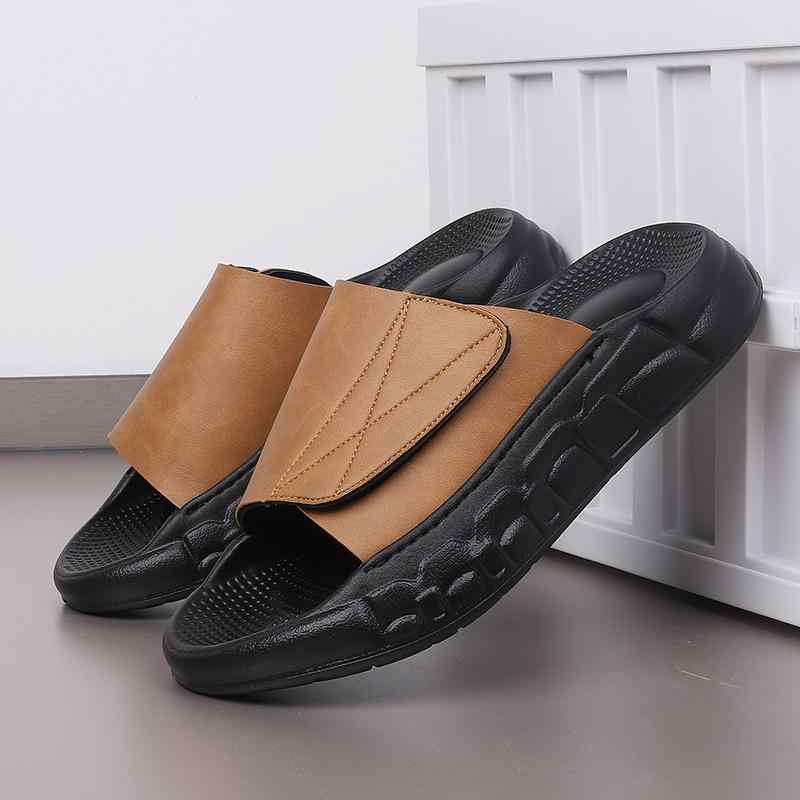 メンズ ビーチサンダル EVA素材 ソフトソール 魔術テープ 軽量 吸湿速乾 夏用 ブラック ネイビー ベージュ カジュアル 屋外 室内 快適 伸縮性 ハイエンド スタイル