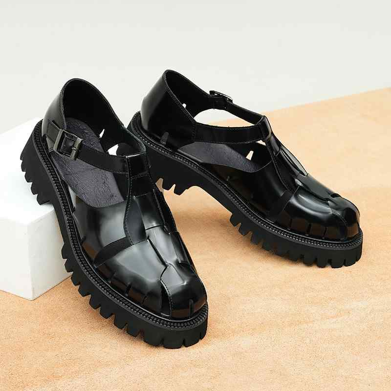 メンズサンダル 男性用 厚底 本革 透気 夏 秋 ビジネス ローファー 包頭 ブラック 擦色ブラウン 軽量 吸湿速乾 伸縮性 カジュアル 普段使い 通勤用