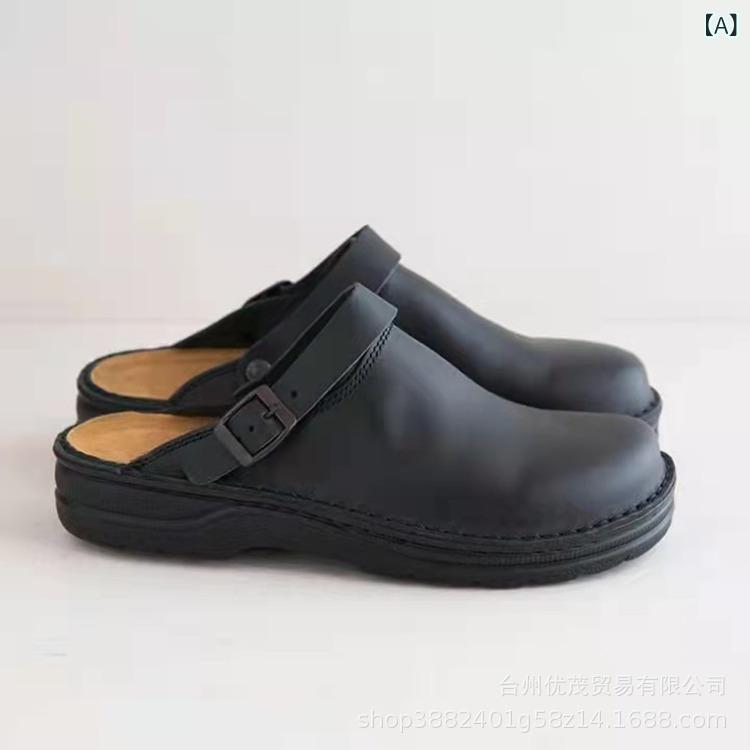Holly'S Sole - メンズ 厚底 包頭 後空 透気 夏用 サンダル クロスボーダー 浅口 丸頭 休閑 ビッグサイズ ドラッグシューズ メンズサンダル ドラッグシューズ PU素材 PVCソール 欧米スタイル ブラック ブラウン カーキ 通気性 軽量 夏履き ビーチサンダル ア