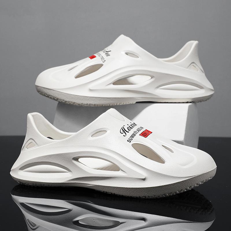 メンズサンダル 厚底 EVA素材 洞洞シューズ 男性用 室内外 歩きやすい 軽量 吸湿速乾 春夏 ビーチサンダル カジュアルシューズ 純色 セットオン ホワイト ブラック カーキ アップグレードモデル