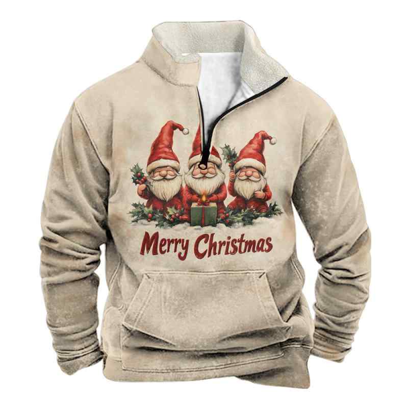 トレーナー メンズ 長袖 裏起毛 立ち襟 ハーフジップ 綿服 クリスマス サンタクロース 秋冬 厚手 防寒 アウトドア カジュアル