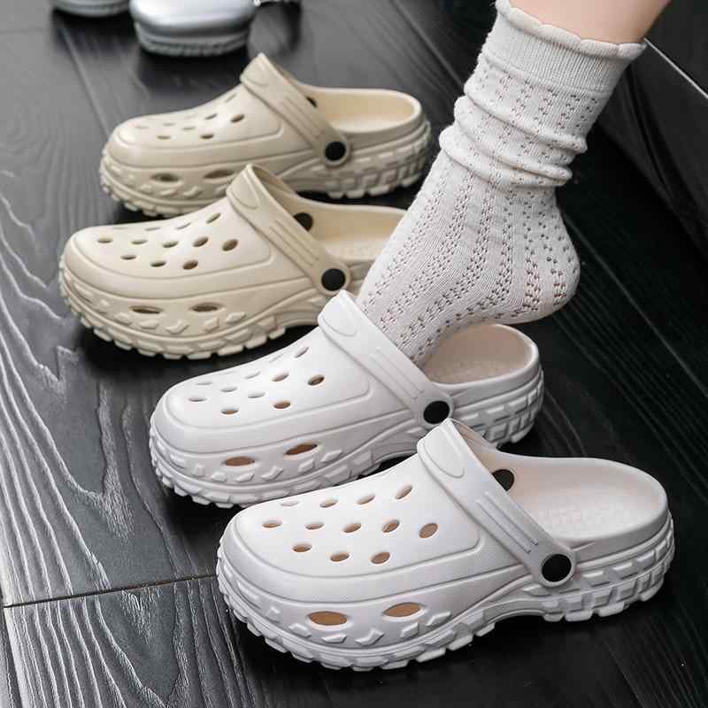 男女兼用 クロッポサンダル 厚底 ビーチサンダル EVA素材 耐磨 防滑 防臭 ステップイン 快適 軽量 通気性 穴あき デザイン 屋外 アクティブ 夏 シーズン ホワイト ベージュ ブラック ピンク 36-45サイズ