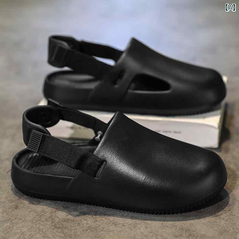 メンズ 包頭サンダル 厚底 防水 耐磨防滑 EVA素材 黒 白 灰 卡其 緑 通勤 普段使い 運転 ビーチ 夏 春夏 青年男性用 英倫スタイル セットオン スリッポン 軽量 伸縮性 切り替えデザイン ハイウエスト カジュアル シューズ トップス 鞄 類似