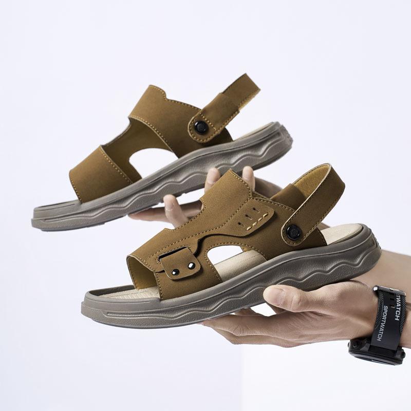 メンズ 厚底サンダル 男性用 夏季 増高 透気性 防滑 学生 青年 スポーツ ビーチシューズ 超繊維皮革 メッシュ内張り MDソール ブラック ブラウン カーキ セットオンタイプ