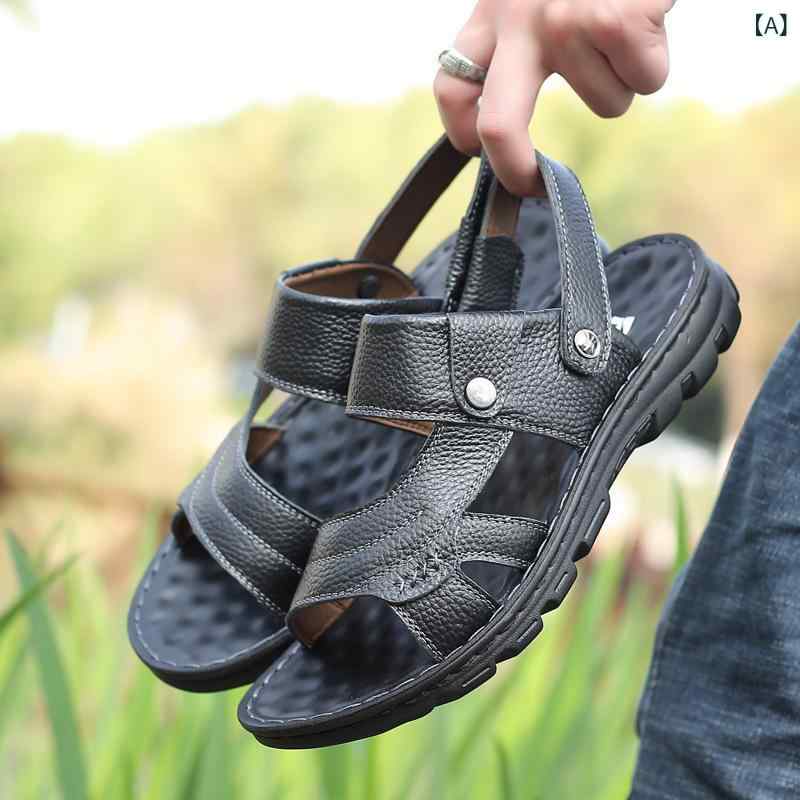 メンズサンダル 男性用 牛革 ビーチシューズ 厚底 ソフトレザー ドラッグシューズ インソール 夏用 春夏 透気性 軽量 伸縮性 ブラウン ブラック ゆったり履き心地 カジュアル 普段使い アウトドア 歩きやすい 足元快適 シンプルデザイン