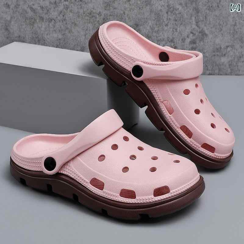 メンズ ビーチサンダル 厚底 防滑 EVA素材 包頭 透気性 夏用 カジュアル 後系帯 丸トゥ ピンク グリーン ホワイト ブラック ブラウン カーキ グレー ユース向け 男女ペア 軽量 吸湿速乾 屋外 普段使い