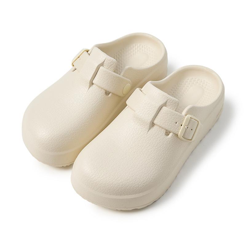 男女兼用 EVA 厚底 クロッグ スリッパ 防滑 包頭 夏用 外履き 室内履き クッション性 軽量 クリームホワイト オートミール ワインレッド ミルクティーブラウン ブラック