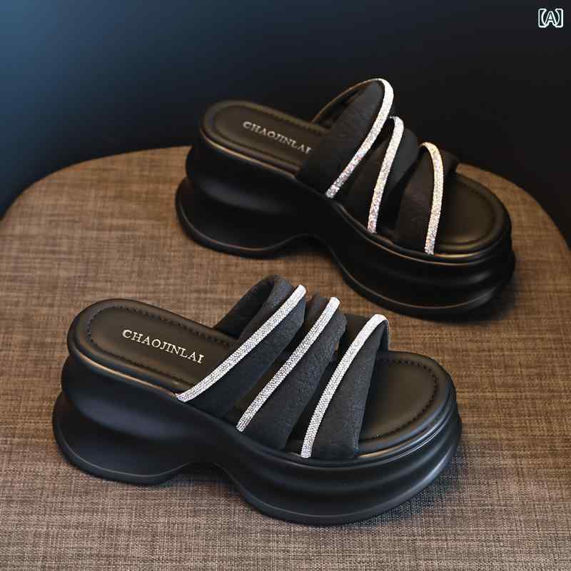 女性 厚底 厚底サンダル ファッション シューズ 女性用 ビーチサンダル 夏用 ピンク ブラック 超繊維 素材 丸トゥ 日常 スタイル 軽量 ポリウレタン ソール 皮質 ライニング 汎用 靴