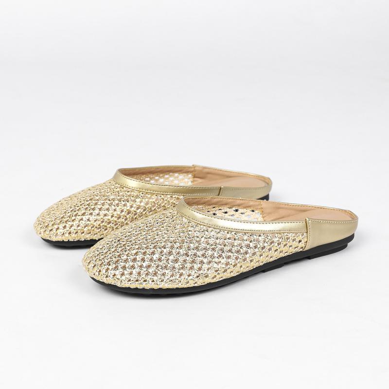 レディース 绑带 フラットサンダル 丸トゥ メッシュ素材 軽量 ゴールド ブラック シルバー 春夏 ローマ風 蝶結び サイドオープンヒール 低カット ラバーソール 超繊細内張 吸湿速乾 通勤 普段使い カジュアル