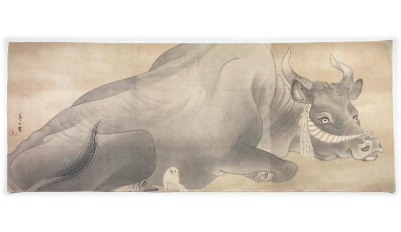 古今東西 手ぬぐい 長沢芦雪 黒牛図屏風
