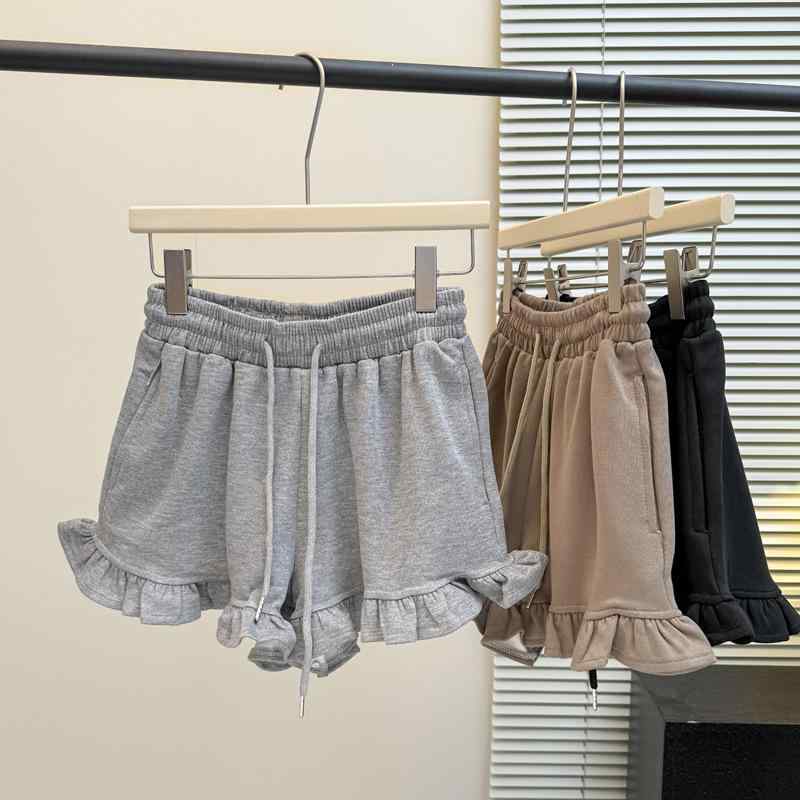 レディース ショートパンツ ハーフパンツ コットン ポリエステル 混合素材 灰 黒 卡其 カラーバリエーション 高腰 ワイドレッグ マイクロストレッチ 通勤 気質 ポケット 付き 夏 クロップド 丈 軽量 快適 日常使い 汎用 スタイル
