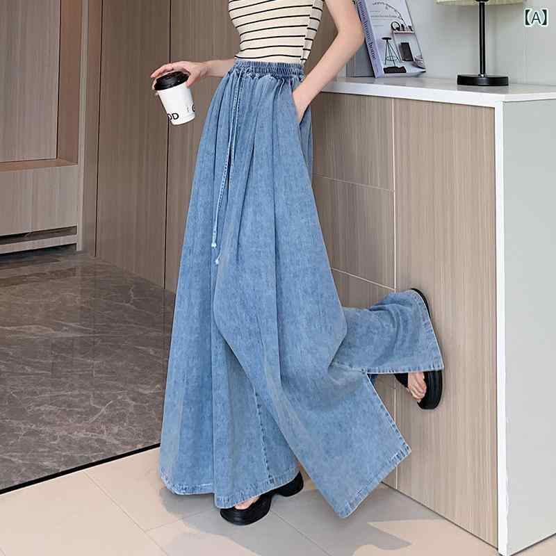 レディース 牛仔パンツ ワイドレッグ ストレート ハイウエスト ゆったり 大きいサイズ ロング丈 洗いざらし ヴィンテージ風 ブルー 通勤 気質 都市 シンプル 綿 ポリエステル 中厚 春季 2