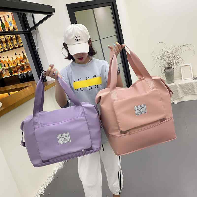 折りたたみ バックパック 男女兼用 旅行 バッグ 防水 干湿 分離 収納 ポーチ 軽量 伸縮 20-35L 容量 牛津布 ポリエステル ライニング 単色 ビジネス 通勤 スタイル ブラック ブルー ライトパープル ピンク グリーン ダークパープル グレー