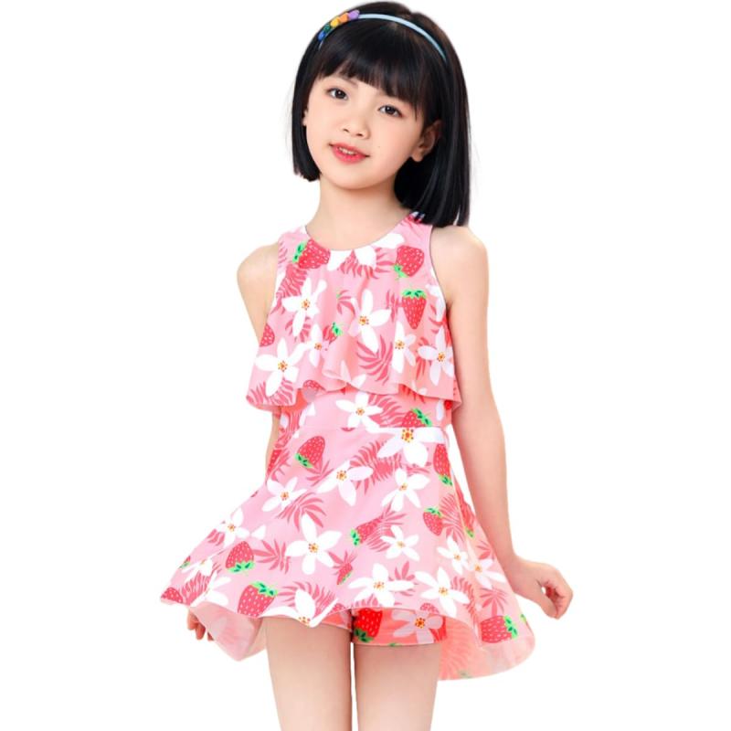 [Suerba] 水着 キッズ 女の子 ワンピース 2点セット 小学生 子供 ジュニア 可愛い スイムウェア