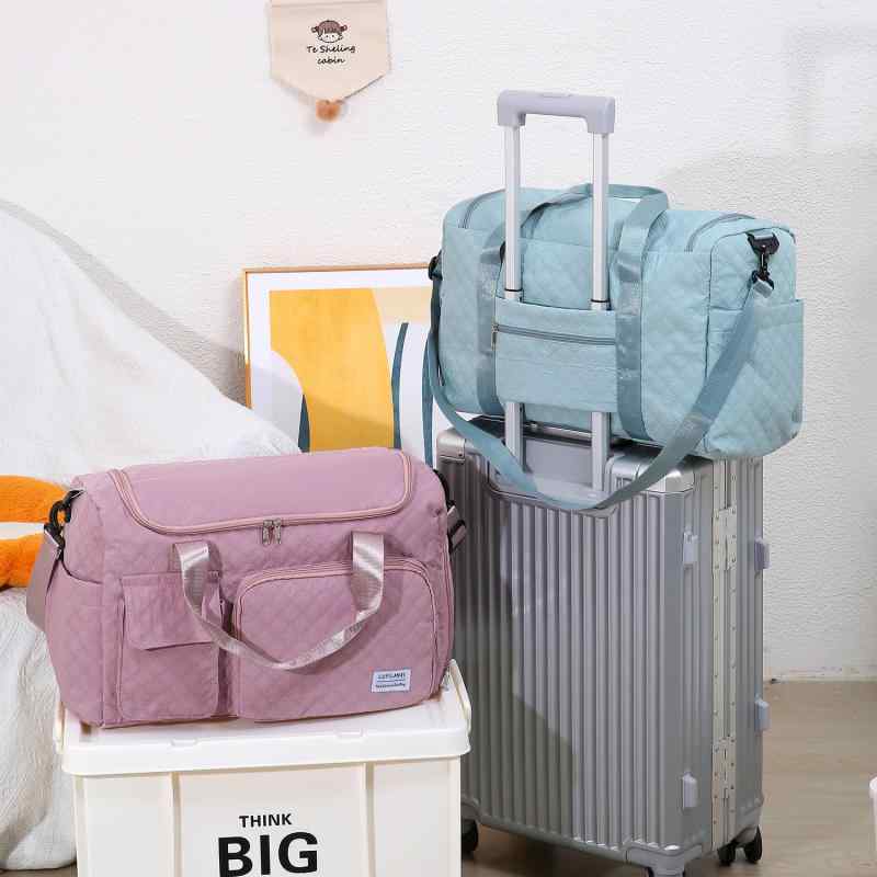 旅行 バッグ 大容量 防水 耐久 軽量 靴収納 ポケット多 メンズ レディース ユニセックス 牛津布 ポリエステル ライニング ソリッドカラー ダイヤモンド柄 ブラック ピンク ローズ スカイブルー アイボリー シルバーグレー 秋冬 キャジュアル スタイ