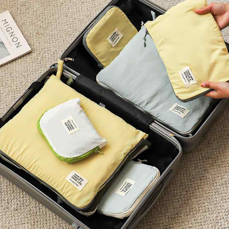 Boston Bags - 旅行収納袋 ナイロン 整理 立方体 セット 衣類 下着 化粧品 洗面用品 収納 多機能 軽量 耐久性 普段使い 日式 スタイル 柠檬イエロー オリーブグリーン ミルクホワイト ライトブルー 3点セット 4点セット
