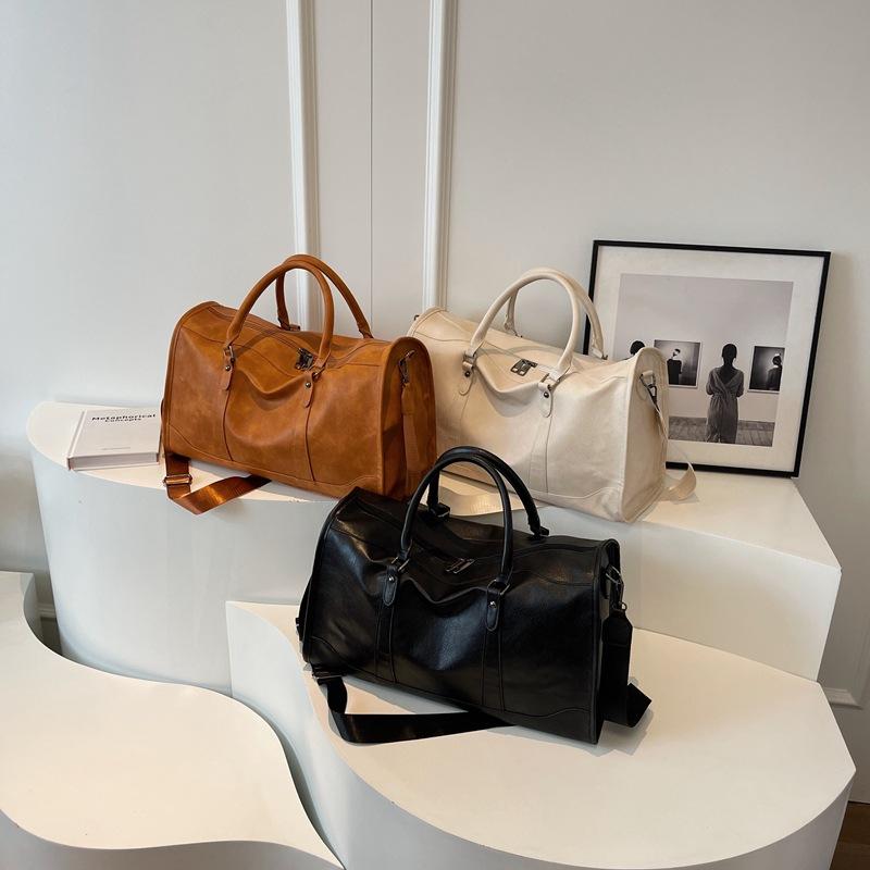 Boston Bags - トートバッグ 大容量 手提げ 旅行用 待産 女性 フィットネス 荷物 ファッション 出張 観光 収納 キャリーオン 防水 PU素材 ポリエステル内張り 無地 ストリートスタイル 切り替え ブラック 米白 ブラウン 20-35L 軽量 通勤 普段使い レジ