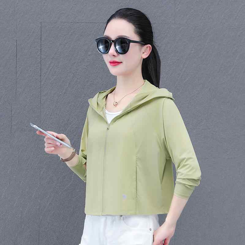 レディース 防晒服 防晒衫 短袖カーディガン 接触冷感 薄手 長袖 バットスリーブ フード ジップアップ 色ブロック ルーズフィット 通勤スタイル 気質デザイン 快適レジャー 軍緑 果実緑 グレー パープル ホワイト ポリエステル スパンデックス 夏用