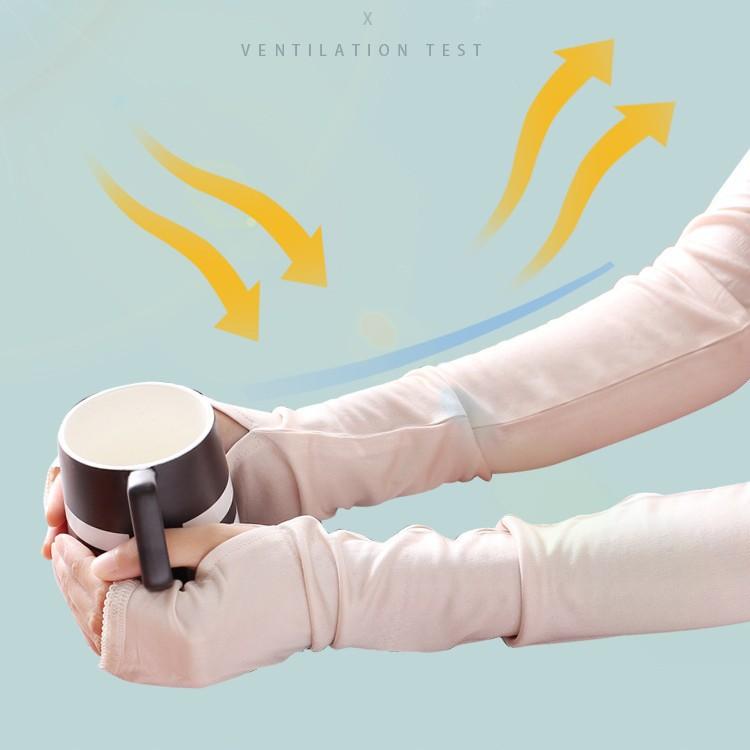 夏用 女性 防晒 袖カバー 長袖 手袋 蚕絲 真絲 接触冷感 透気 軽量 遮陽 かわいい ピンク系 ブラック アイボリー シルバーグレー 通勤用 アウトドア 伸縮性 吸湿速乾 夏 春夏