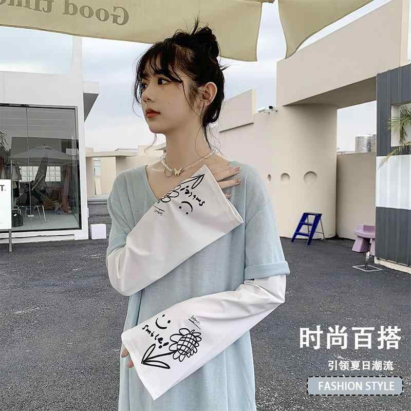 アームカバー 女性用 夏 春夏 かわいい 花柄 プリント サイクリング 手袋 接触冷感 防紫外線 軽量 伸縮性 ポリエステル 個性派 インポート風 ネット風 植物モチーフ ひまわり柄 笑顔柄 黄色ダック 宇宙ベア グリーン ブルー イエロー